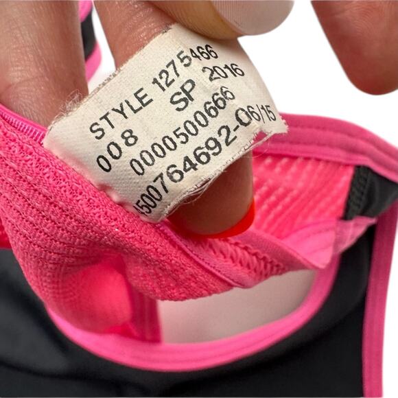Under Armour Sports Bra Neon Pink Grey Womens Small Racerback Low Impact - Picture 4 of 5